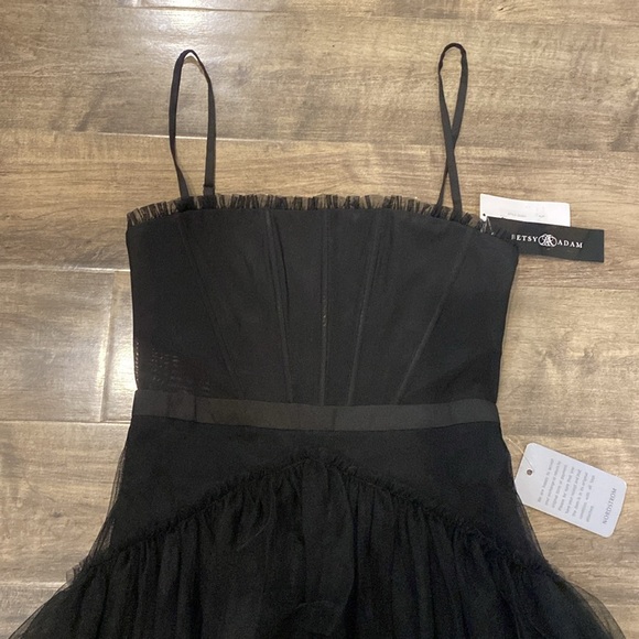 Betsy Adam Black Corsette Tiered Tulle Evening Gown NWT - Picture 7 of 9